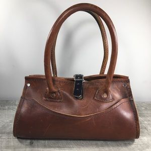 Vintage Handmade Thick Leather Rustic Riveted Hobo Shoulder Purse Handbag Purse